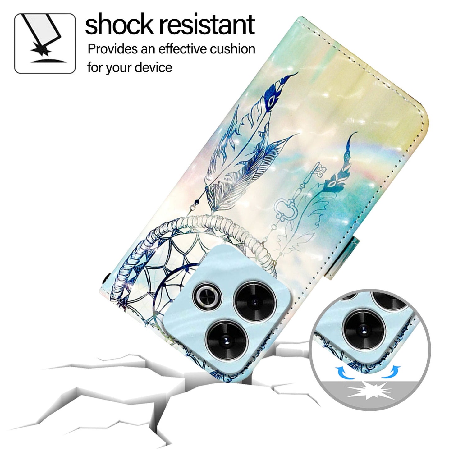 Xiaomi Redmi 13 4G Leather Flip Phone Case with 3D Painted Design, Card Holder, Wallet & Stand Function - Durable Protection & Easy Access