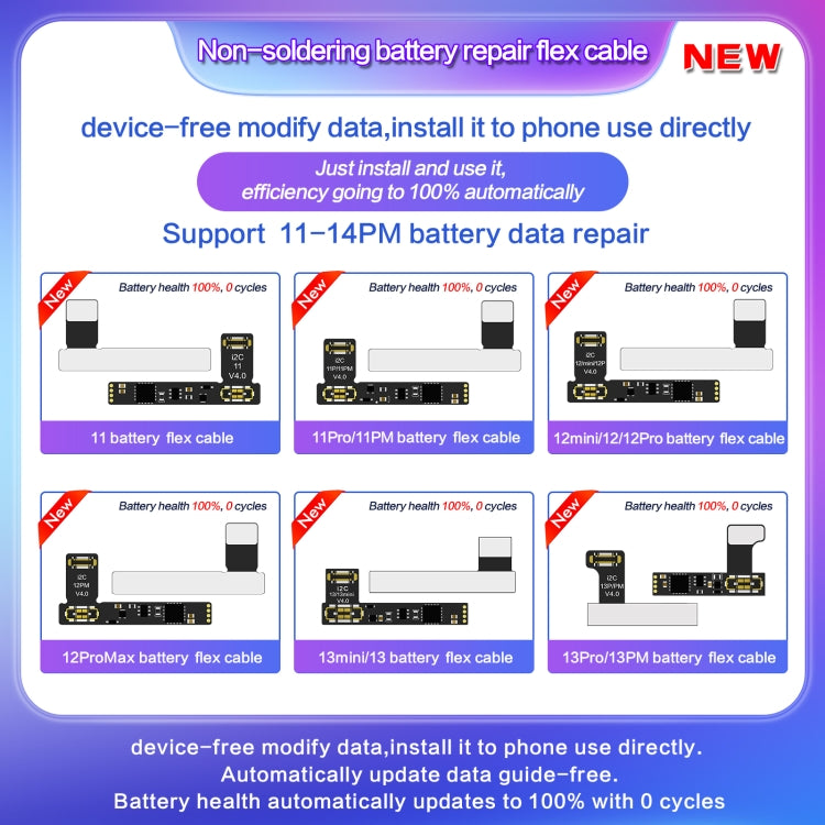 i2C External Battery Repair Cable for iPhone 15 Pro Max / 15 Pro - Real Data Display, Auto Update, Battery Modification