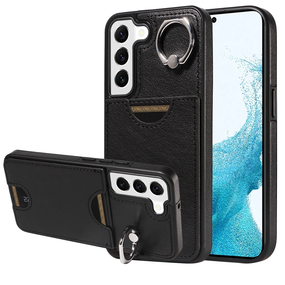 Samsung Galaxy S22 5G Case with Calf Texture, Card Slot & Ring Holder