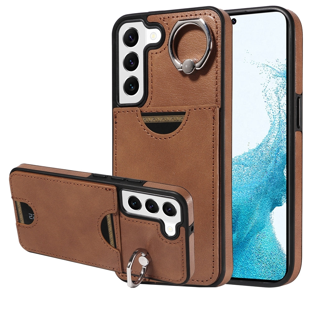 Samsung Galaxy S22 5G Case with Calf Texture, Card Slot & Ring Holder