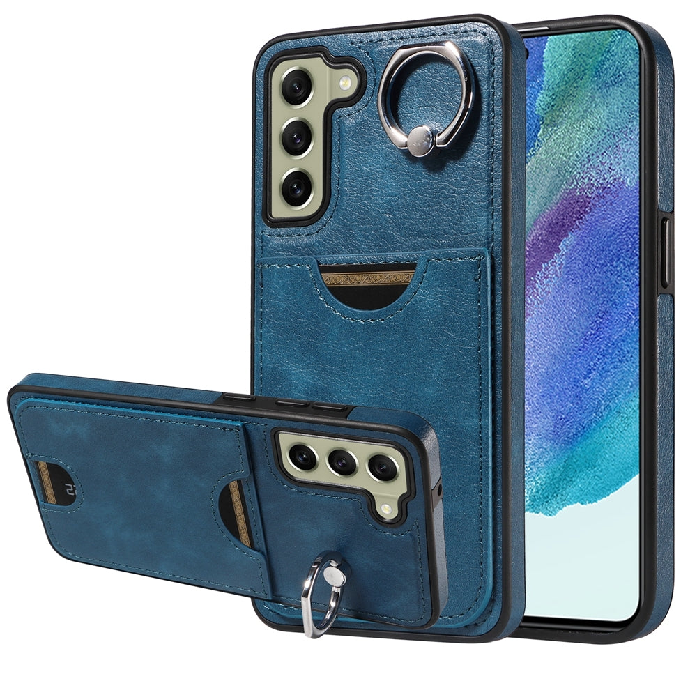 Samsung Galaxy S21 FE 5G Case with Calf Texture & Ring Holder - Durable Card Slot Design