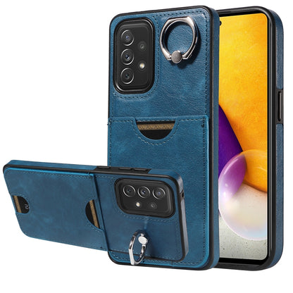 Samsung Galaxy A72 Phone Case with Calf Texture & Ring Holder - Durable Card Slot Design