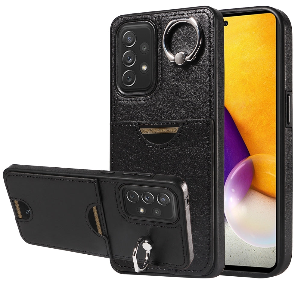 Samsung Galaxy A72 Phone Case with Calf Texture & Ring Holder - Durable Card Slot Design