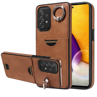 Samsung Galaxy A72 Phone Case with Calf Texture & Ring Holder - Durable Card Slot Design