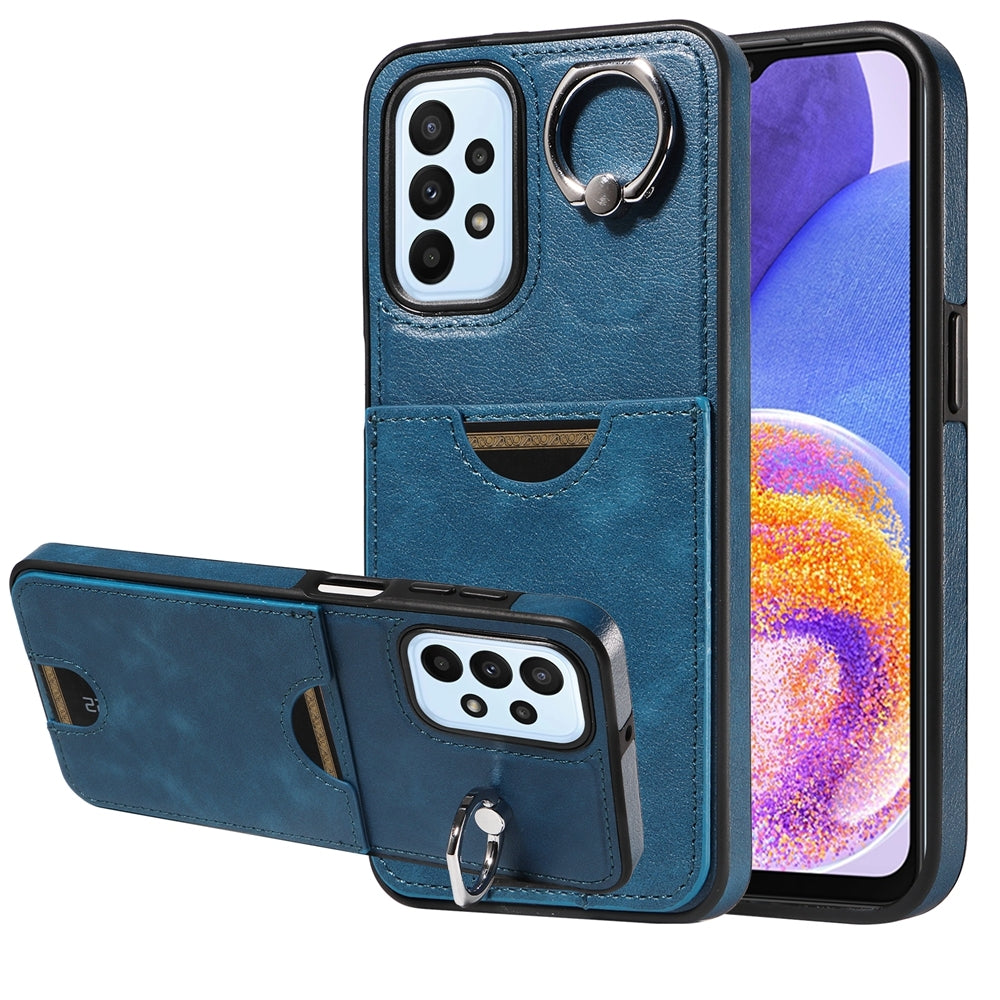 Samsung Galaxy A23 Leather-Effect Card Holder Case with 360° Rotating Ring Stand