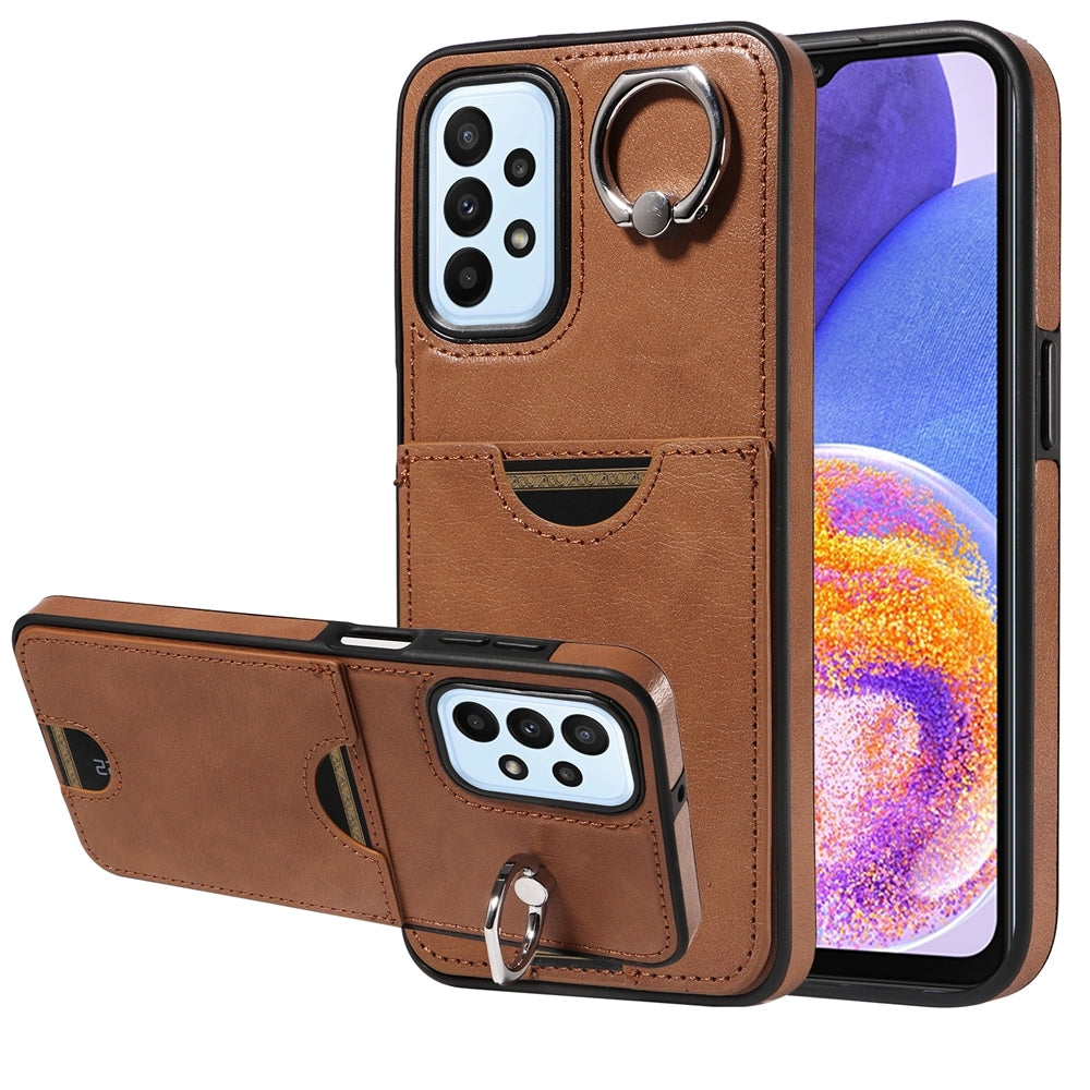 Samsung Galaxy A23 Leather-Effect Card Holder Case with 360° Rotating Ring Stand