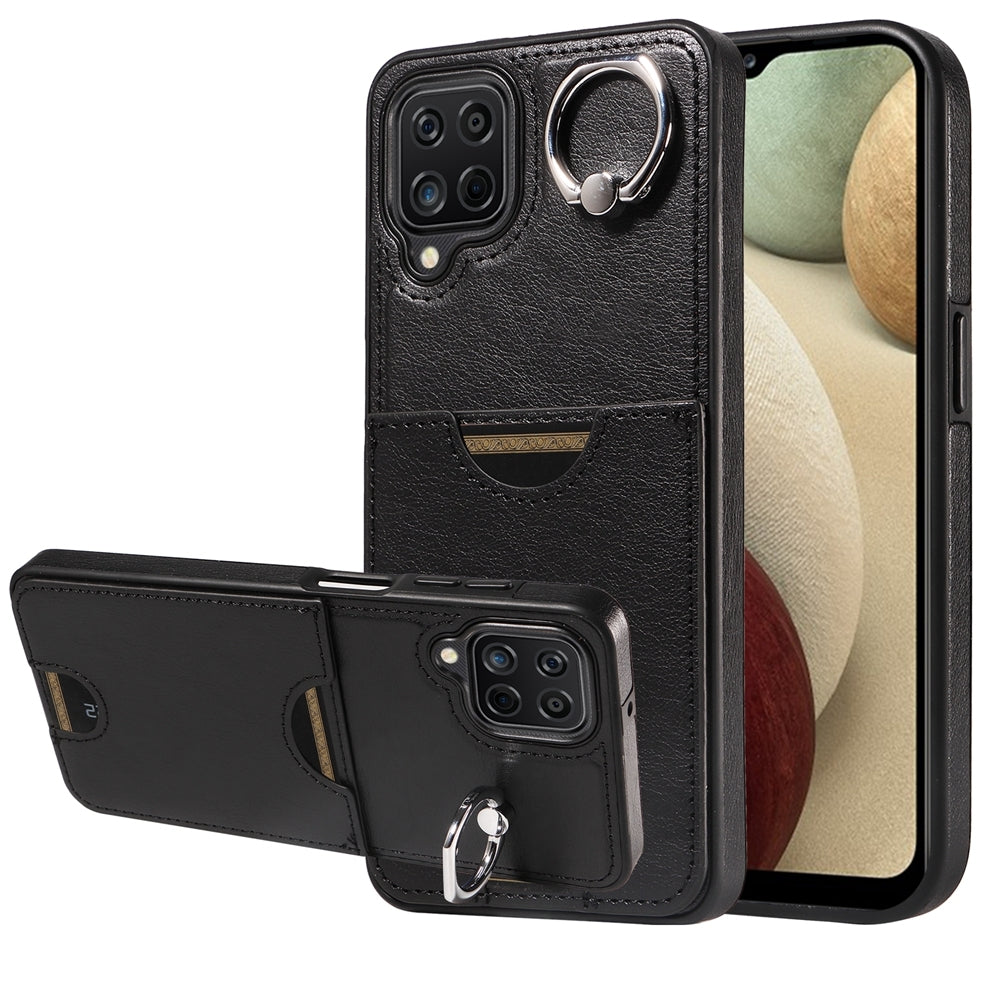 Samsung Galaxy A12 4G Case with Calf Texture & Ring Holder - Durable Card Slot Design