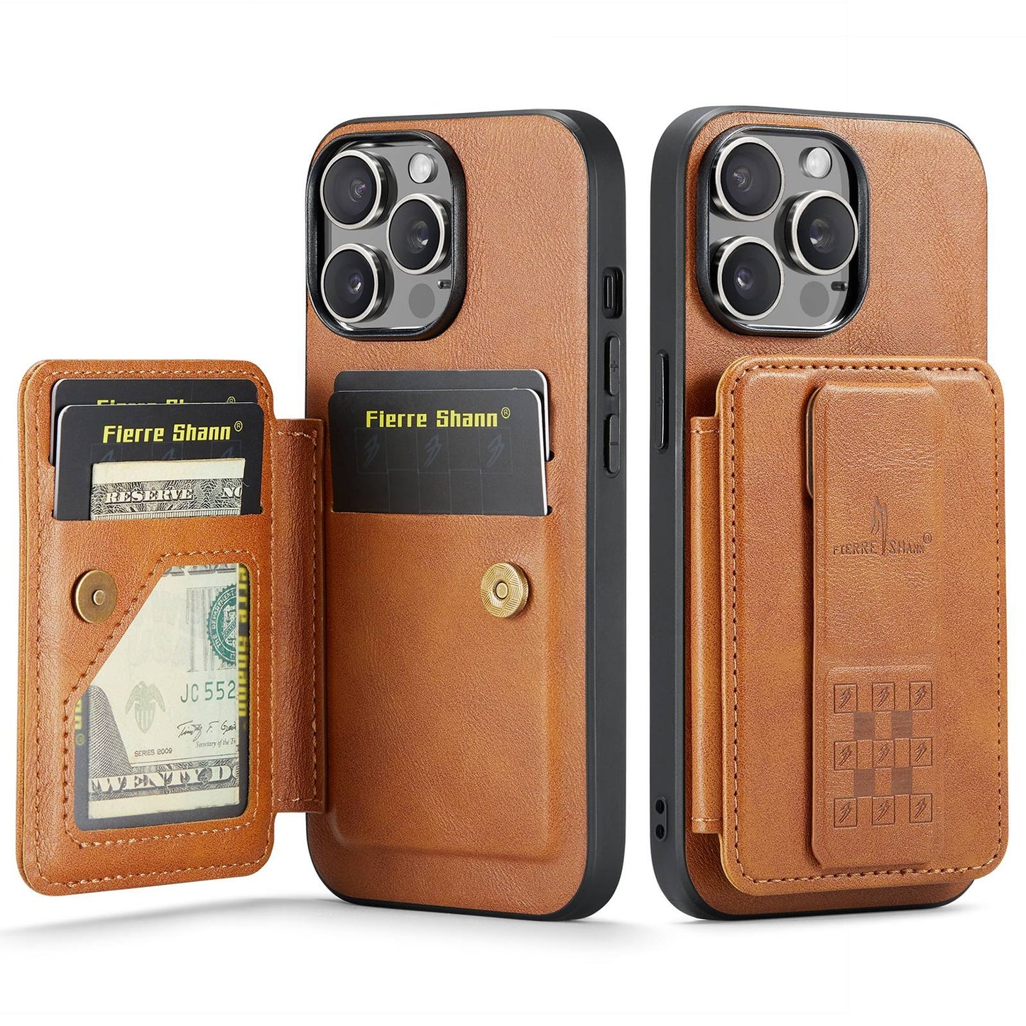 iPhone 15 Pro Max Card Holder Back Phone Case - Oil Wax Cow Leather