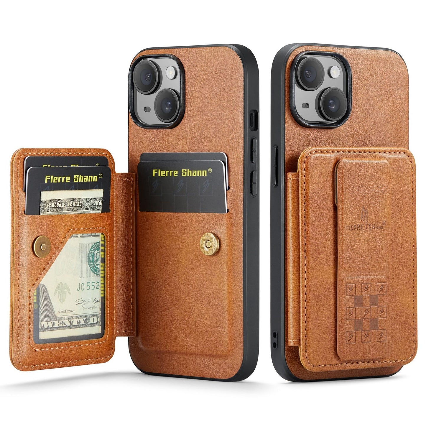 iPhone 15 Plus Card Holder Back Phone Case - Oil Wax Cow Leather