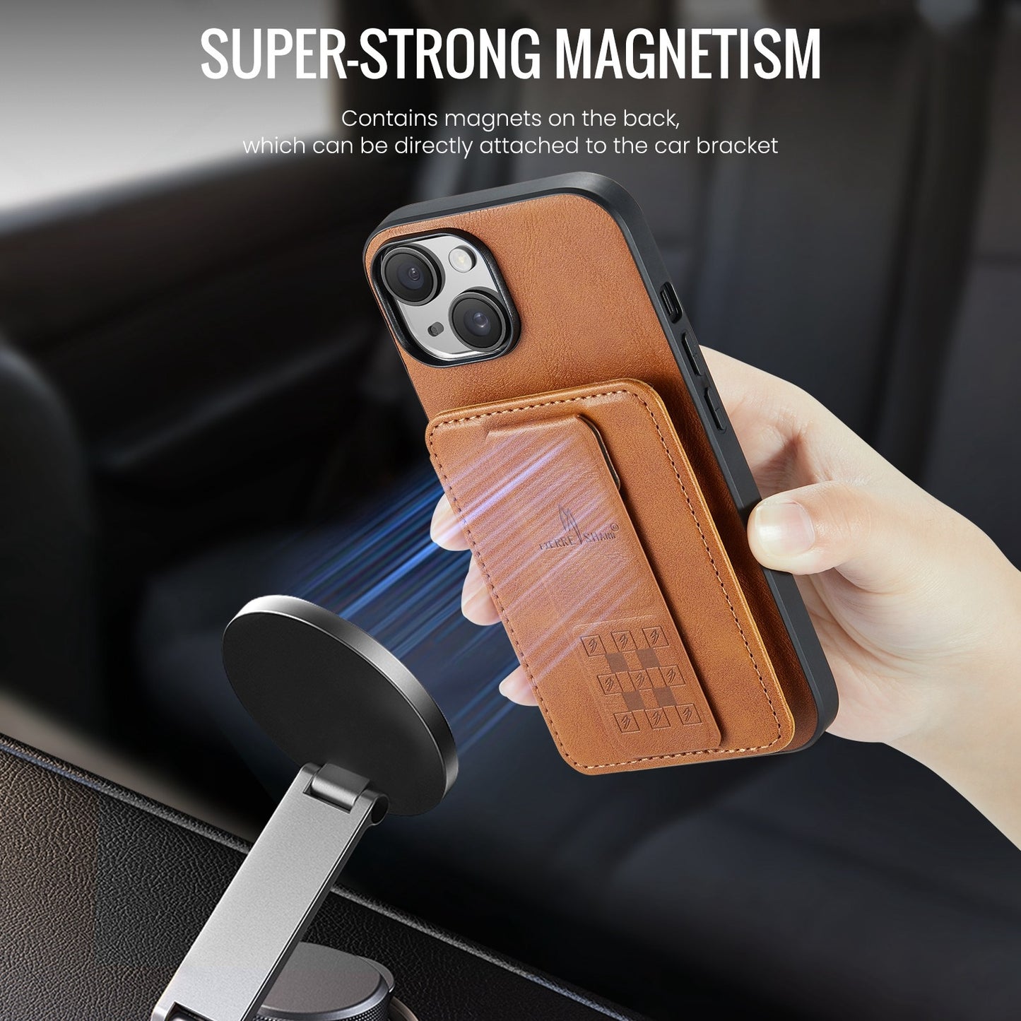 iPhone 15 Card Holder Back Phone Case - Oil Wax Cow Leather