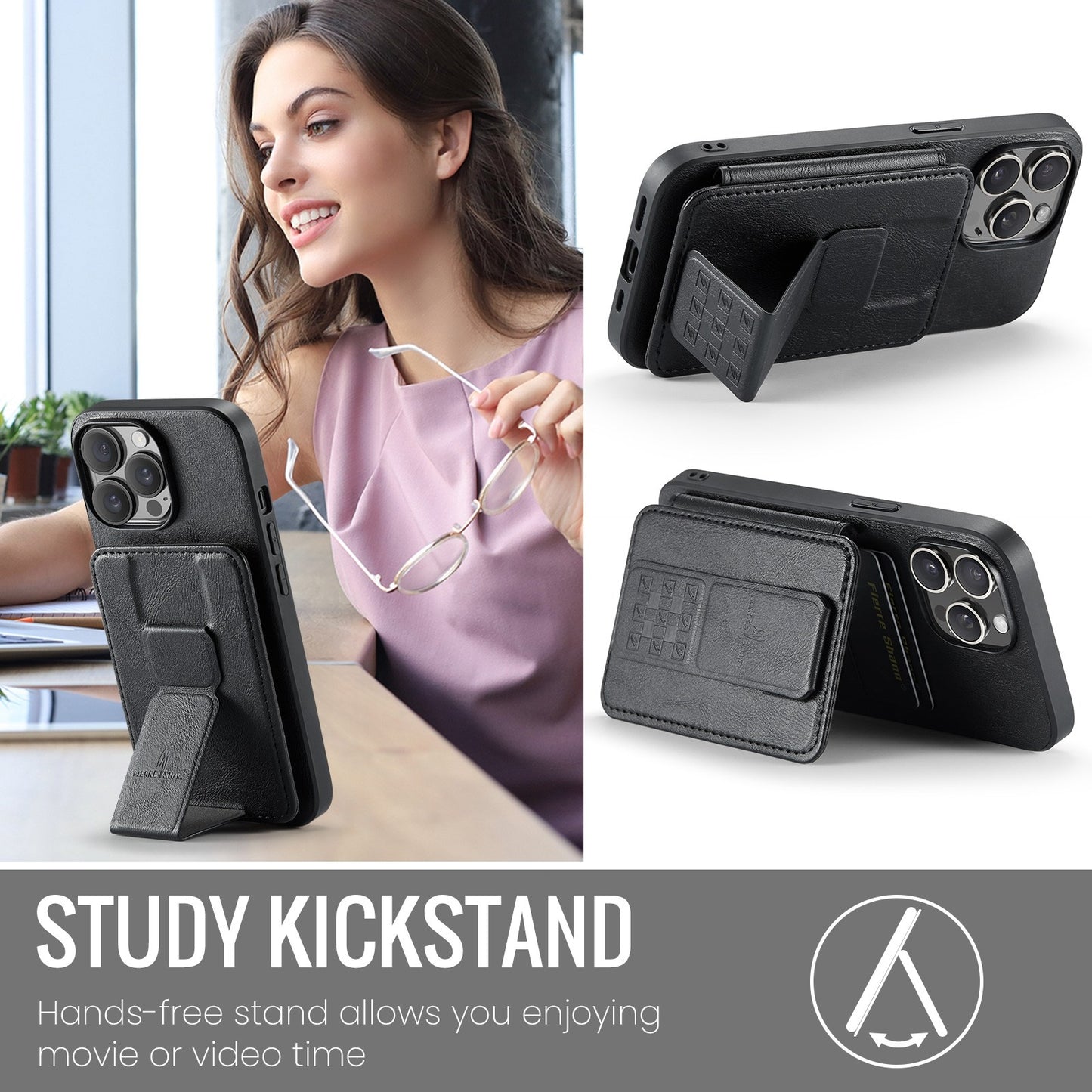 iPhone 12 Pro Card Holder Back Phone Case - Oil Wax Cow Leather