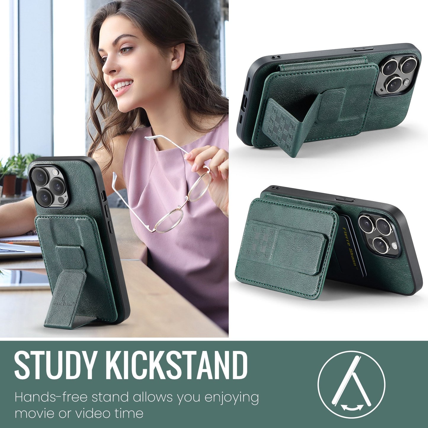 iPhone 12 Pro Card Holder Back Phone Case - Oil Wax Cow Leather