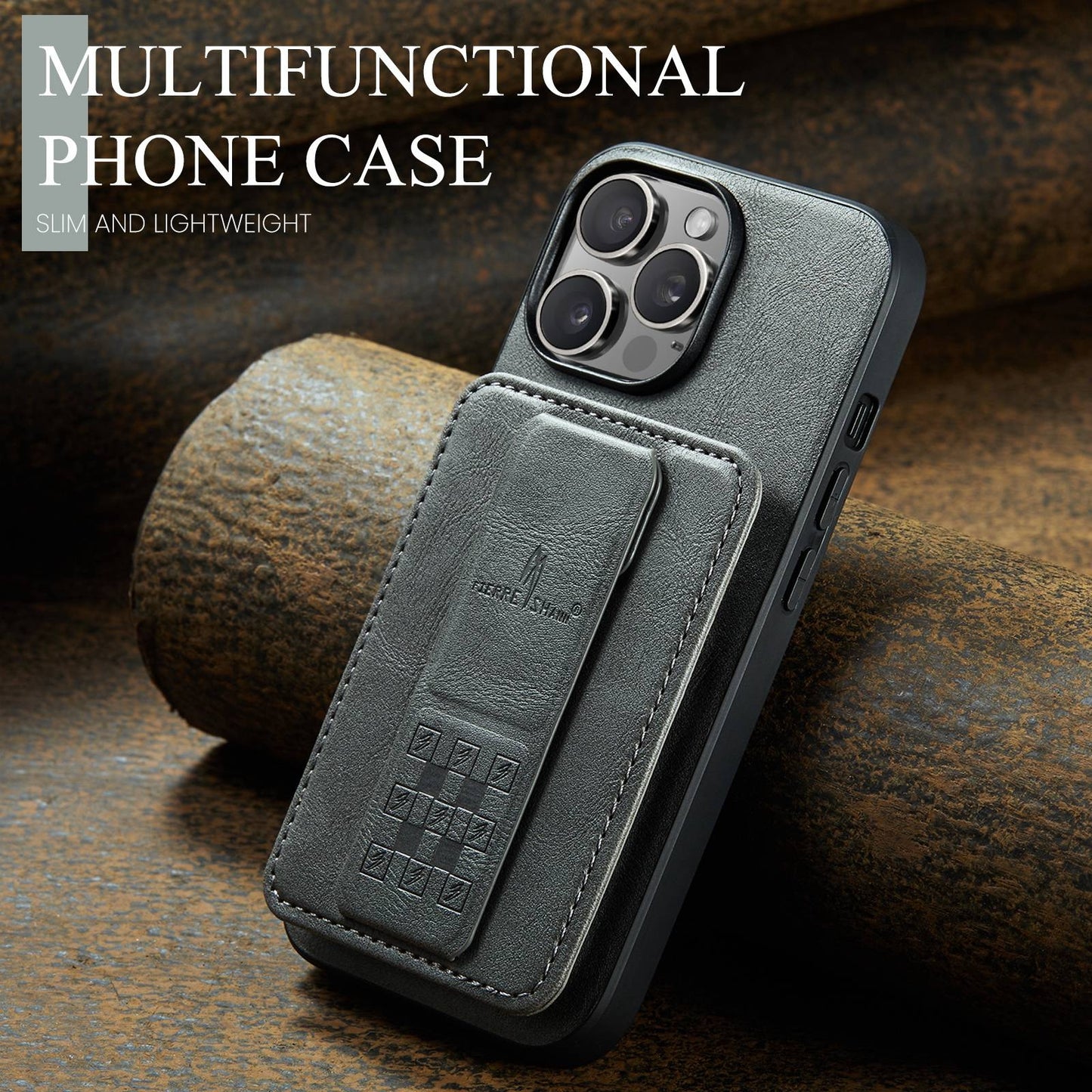 iPhone 12 Pro Card Holder Back Phone Case - Oil Wax Cow Leather