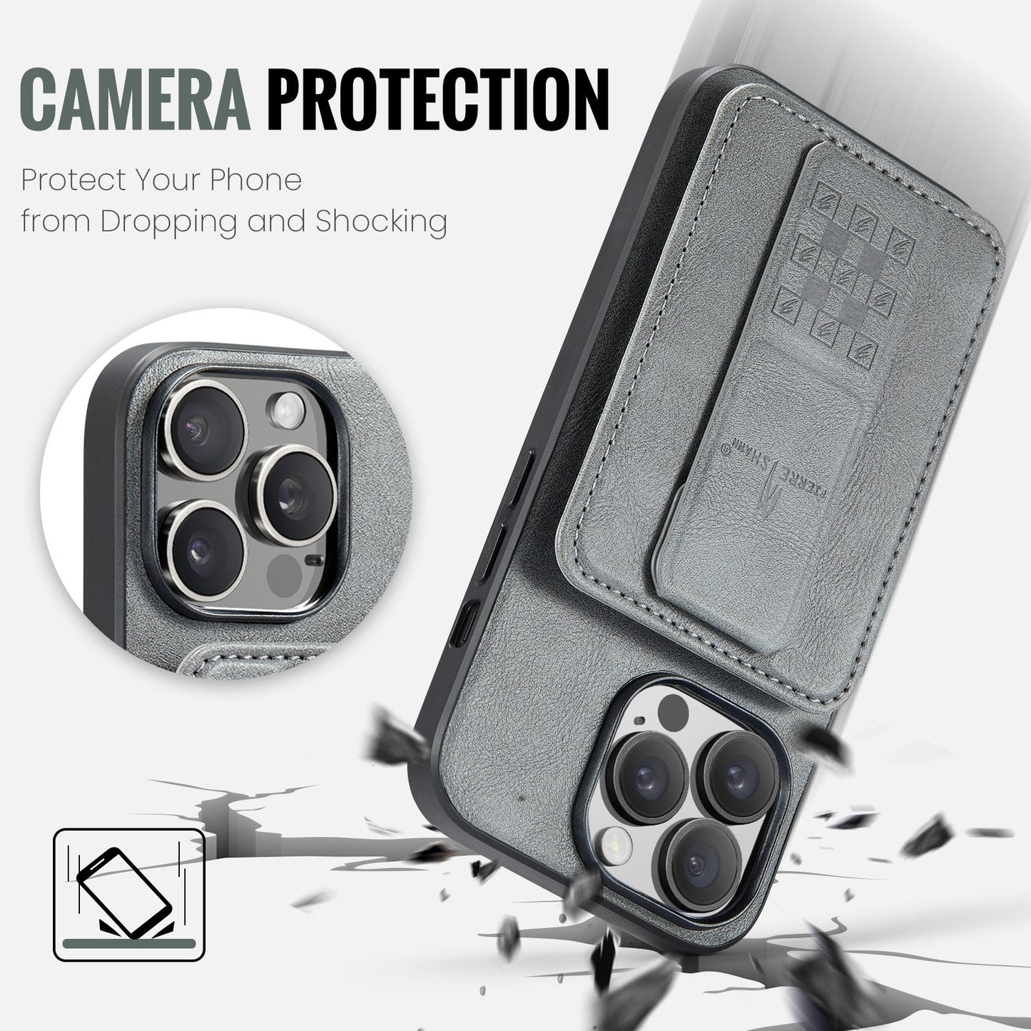 iPhone 12 Pro Card Holder Back Phone Case - Oil Wax Cow Leather