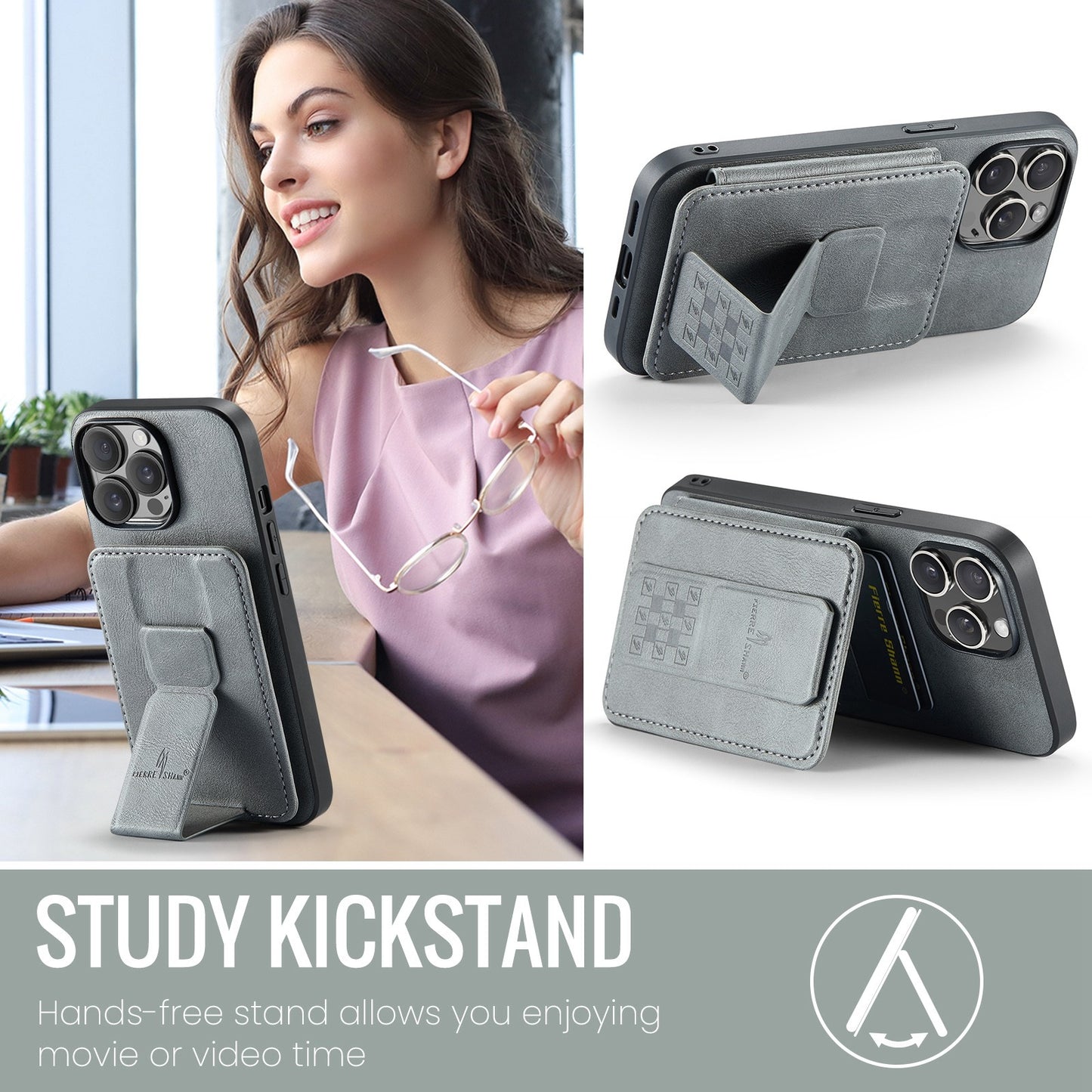 iPhone 12 Pro Card Holder Back Phone Case - Oil Wax Cow Leather