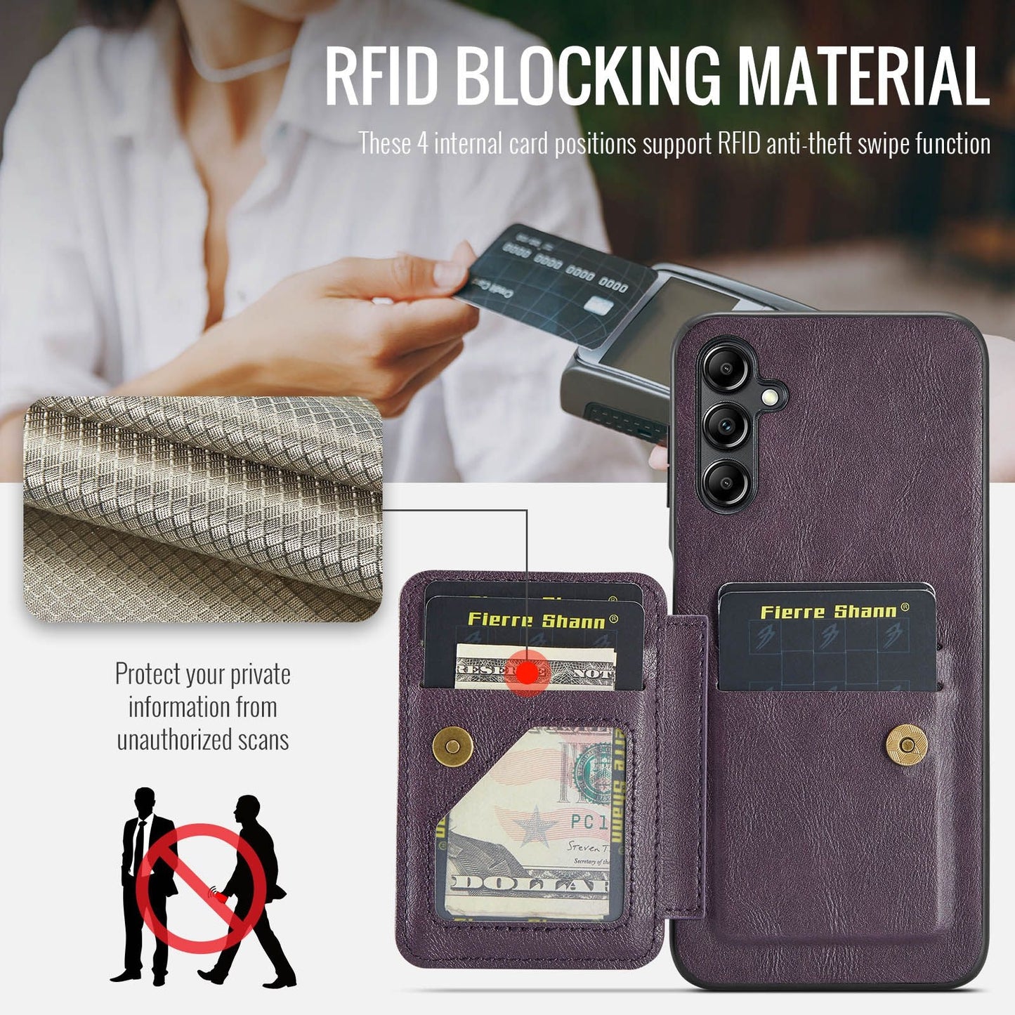 Samsung Galaxy A14 5G Card Holder Back Phone Case - Oil Wax Cow Leather