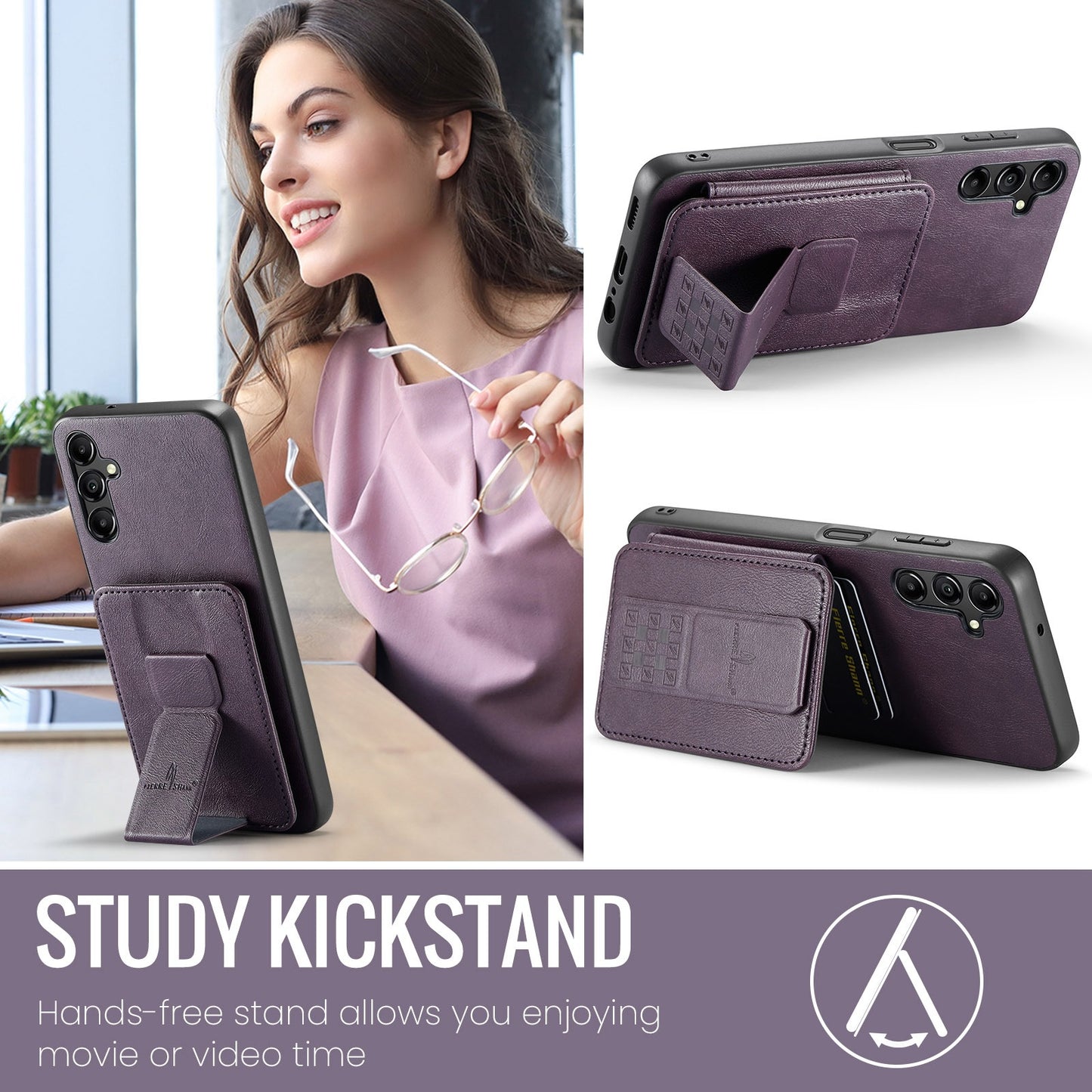 Samsung Galaxy A15 5G Card Holder Back Phone Case - Oil Wax Cow Leather