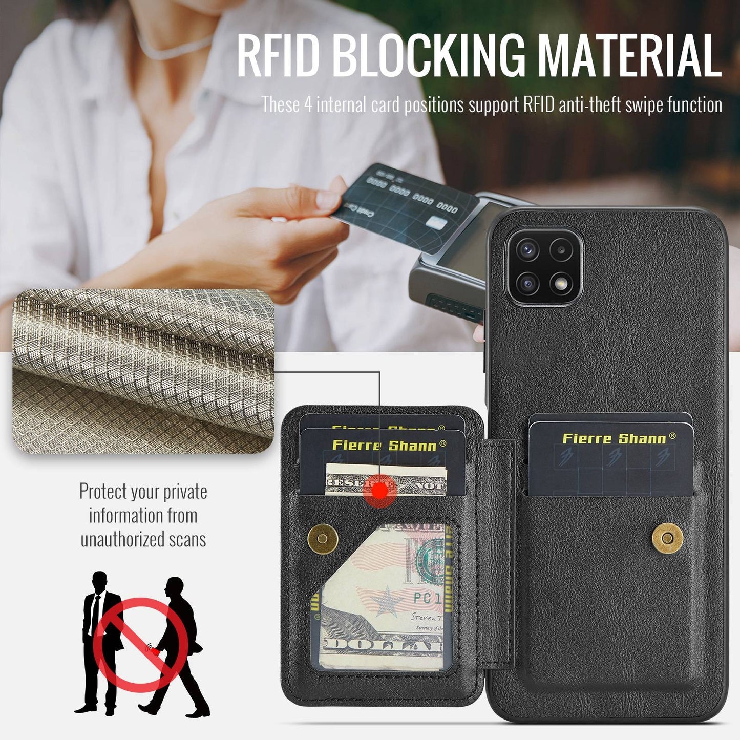 Samsung Galaxy A22 5G Card Holder Back Phone Case - Oil Wax Cow Leather