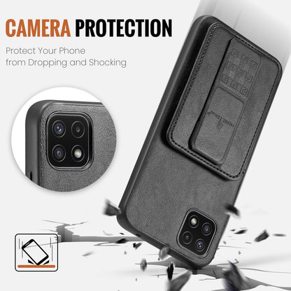 Samsung Galaxy A22 5G Card Holder Back Phone Case - Oil Wax Cow Leather