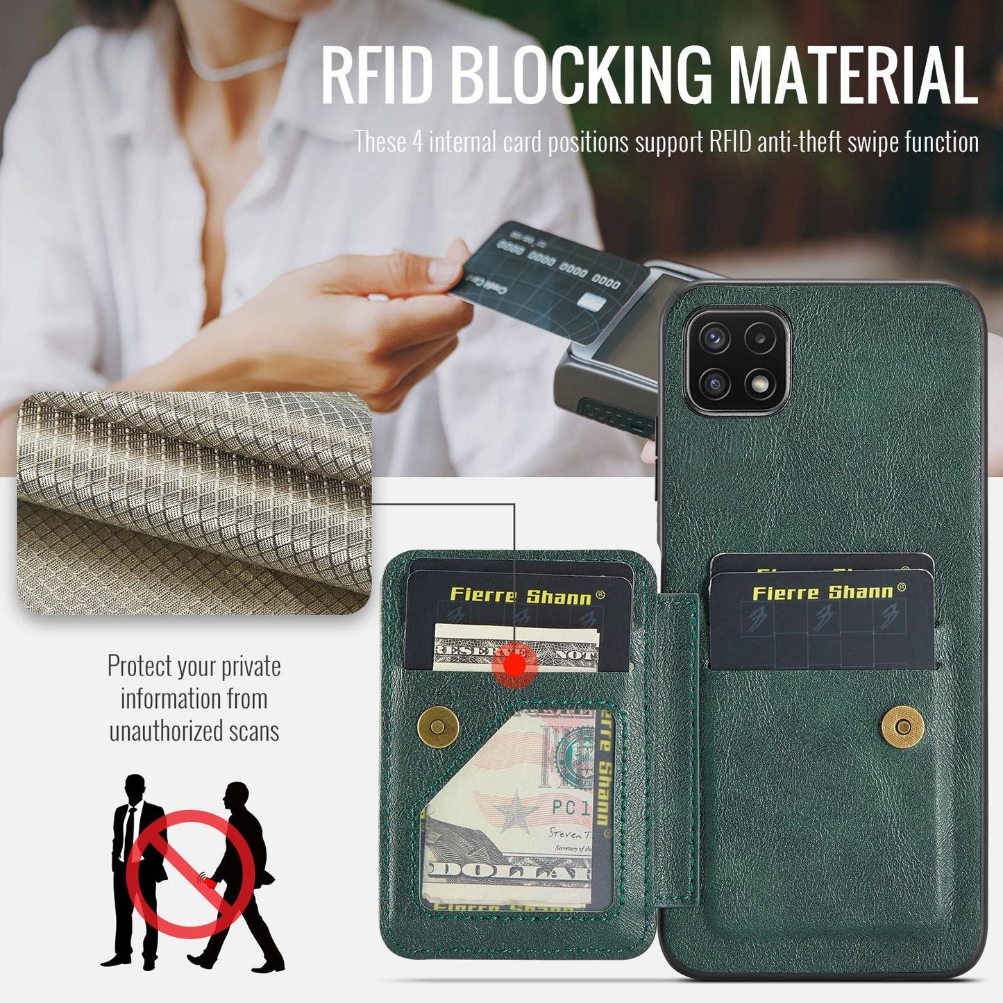 Samsung Galaxy A22 5G Card Holder Back Phone Case - Oil Wax Cow Leather