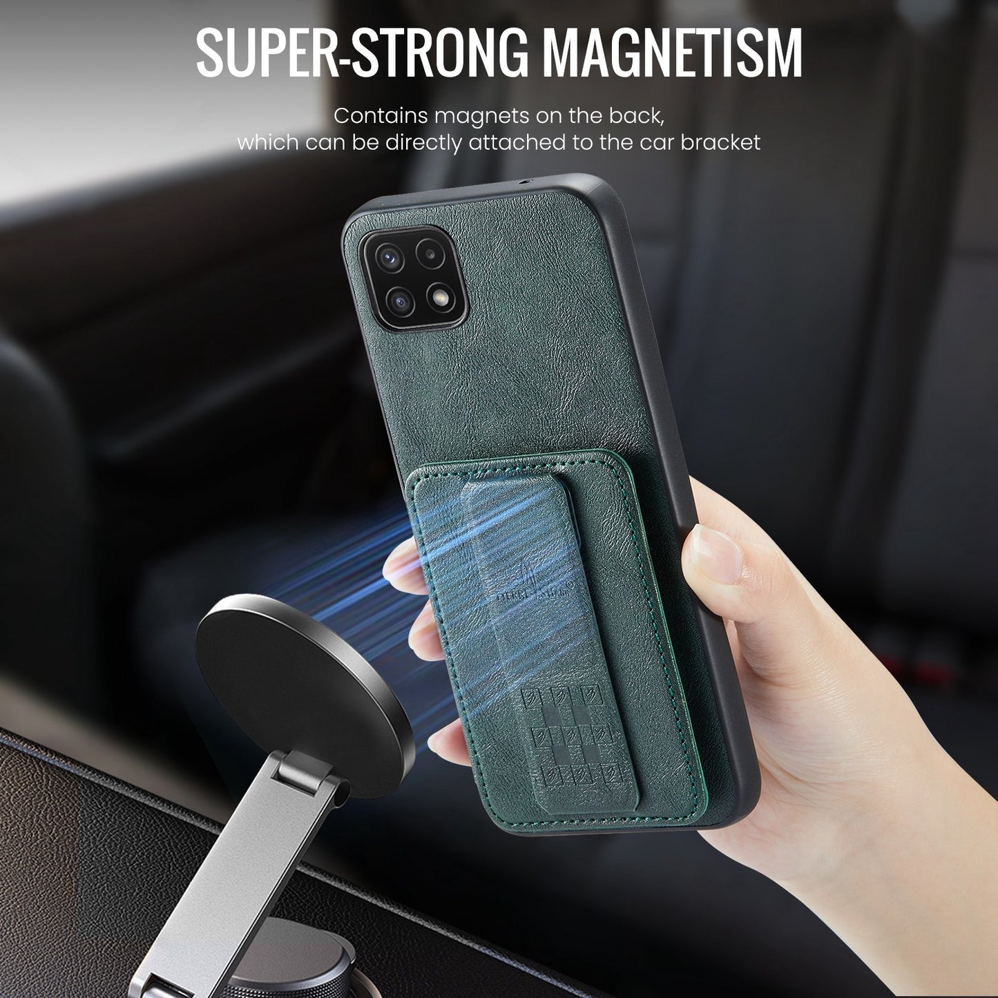 Samsung Galaxy A22 5G Card Holder Back Phone Case - Oil Wax Cow Leather