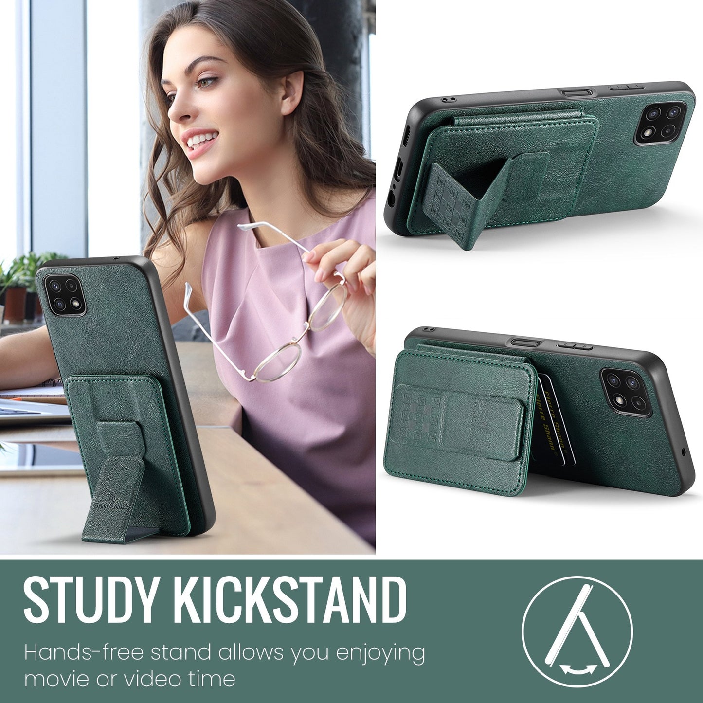 Samsung Galaxy A22 5G Card Holder Back Phone Case - Oil Wax Cow Leather