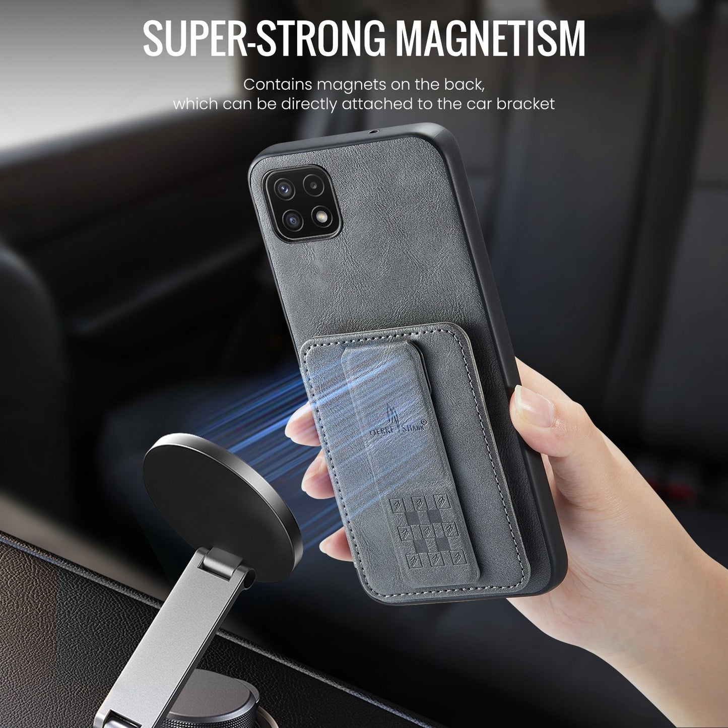 Samsung Galaxy A22 5G Card Holder Back Phone Case - Oil Wax Cow Leather