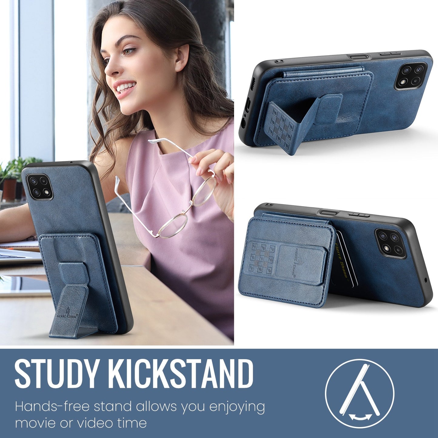 Samsung Galaxy A22 5G Card Holder Back Phone Case - Oil Wax Cow Leather