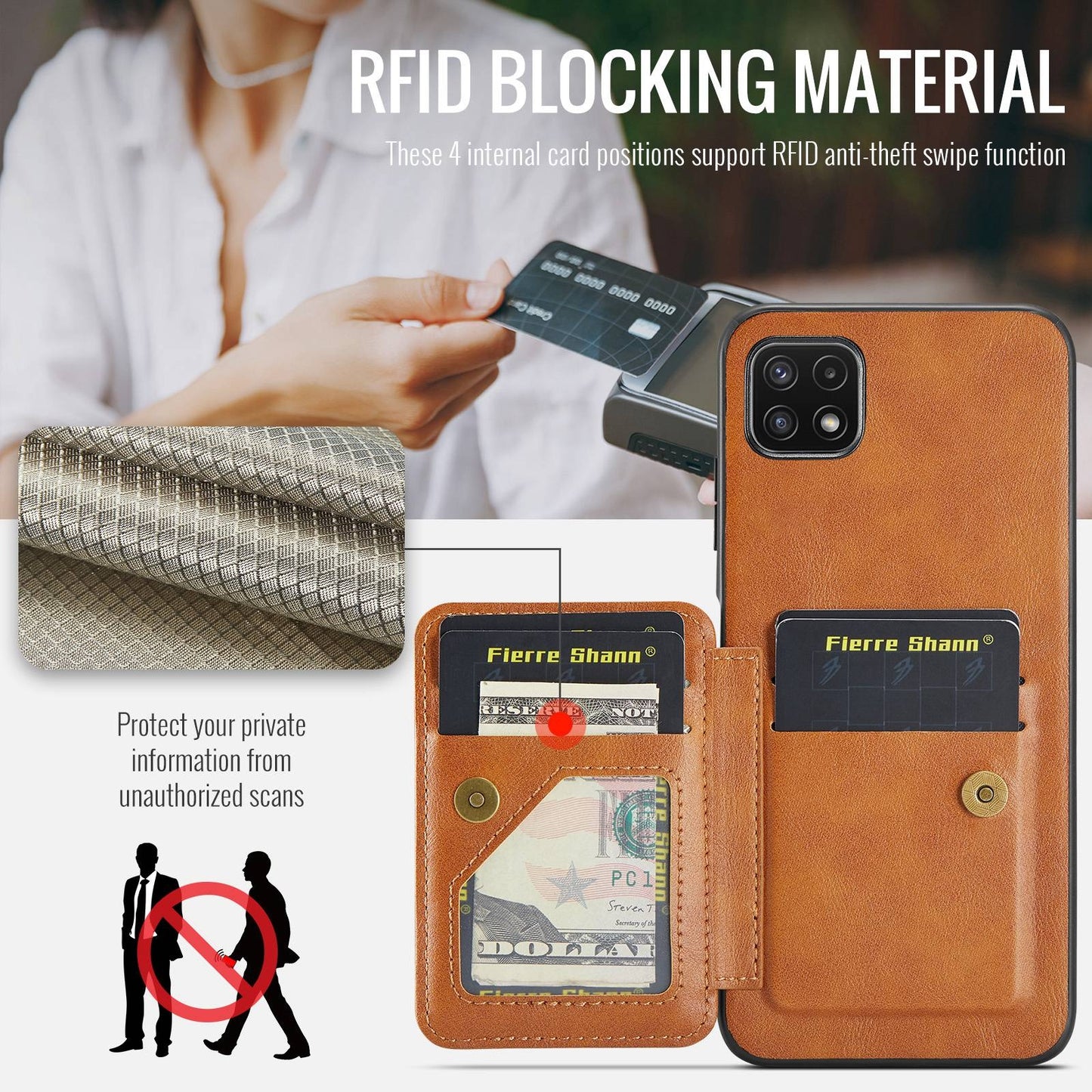 Samsung Galaxy A22 5G Card Holder Back Phone Case - Oil Wax Cow Leather