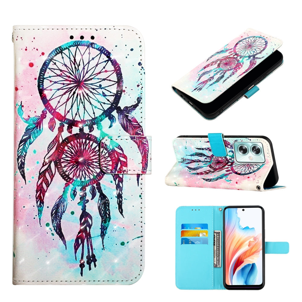 OPPO A79 5G Leather Flip Phone Case with 3D Painted Design, Card Holder, Wallet & Stand Function - Durable Protection & Easy Access
