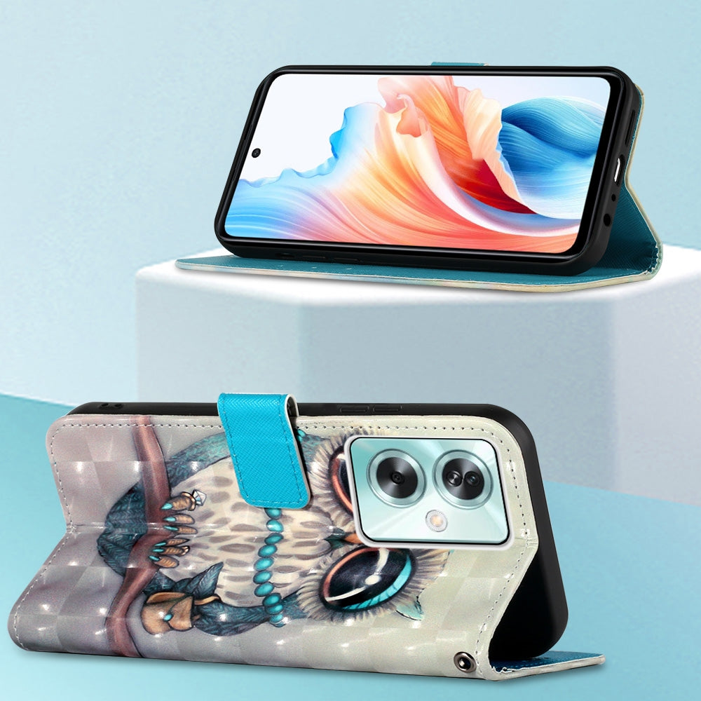 OPPO A79 5G Leather Flip Phone Case with 3D Painted Design, Card Holder, Wallet & Stand Function - Durable Protection & Easy Access