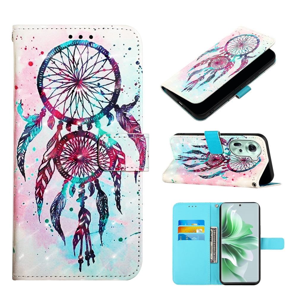 OPPO Reno11 5G Global Leather Flip Phone Case with 3D Painted Design, Card Holder, Wallet & Stand Function - Durable Protection & Easy Access