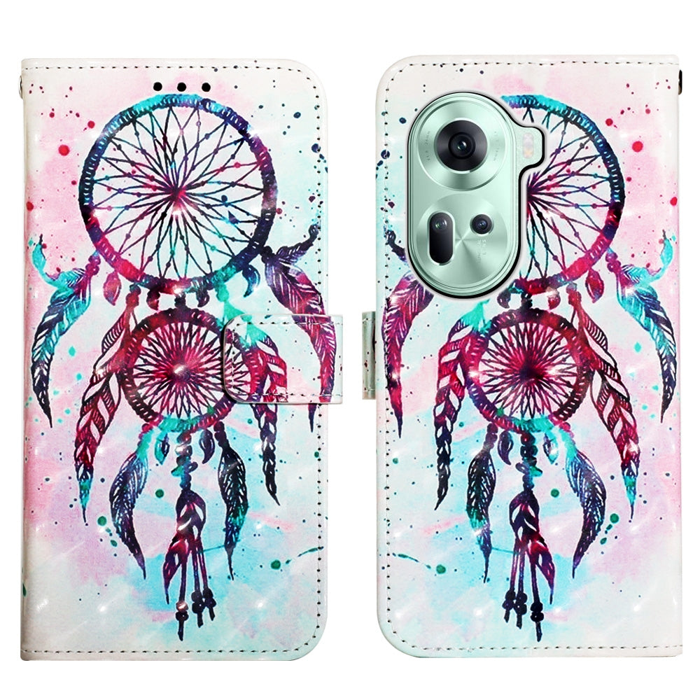 OPPO Reno11 5G Global Leather Flip Phone Case with 3D Painted Design, Card Holder, Wallet & Stand Function - Durable Protection & Easy Access