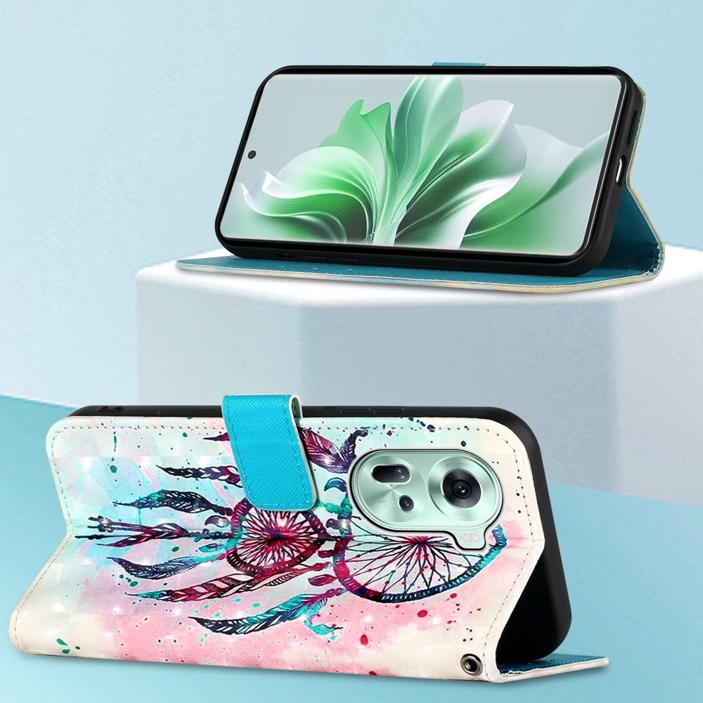 OPPO Reno11 5G Global Leather Flip Phone Case with 3D Painted Design, Card Holder, Wallet & Stand Function - Durable Protection & Easy Access