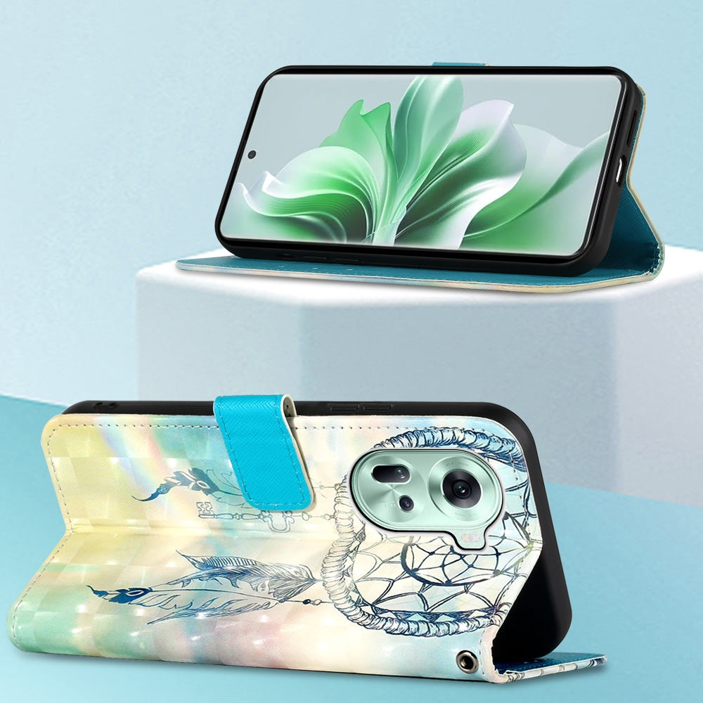 OPPO Reno11 5G Global Leather Flip Phone Case with 3D Painted Design, Card Holder, Wallet & Stand Function - Durable Protection & Easy Access