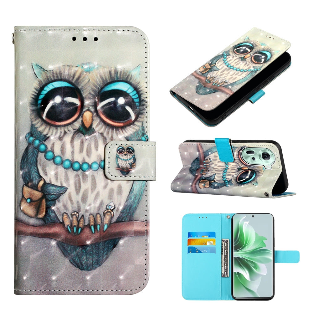 OPPO Reno11 5G Global Leather Flip Phone Case with 3D Painted Design, Card Holder, Wallet & Stand Function - Durable Protection & Easy Access