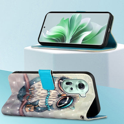 OPPO Reno11 5G Global Leather Flip Phone Case with 3D Painted Design, Card Holder, Wallet & Stand Function - Durable Protection & Easy Access