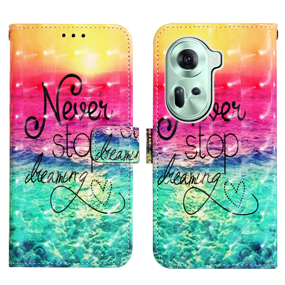 OPPO Reno11 5G Global Leather Flip Phone Case with 3D Painted Design, Card Holder, Wallet & Stand Function - Durable Protection & Easy Access