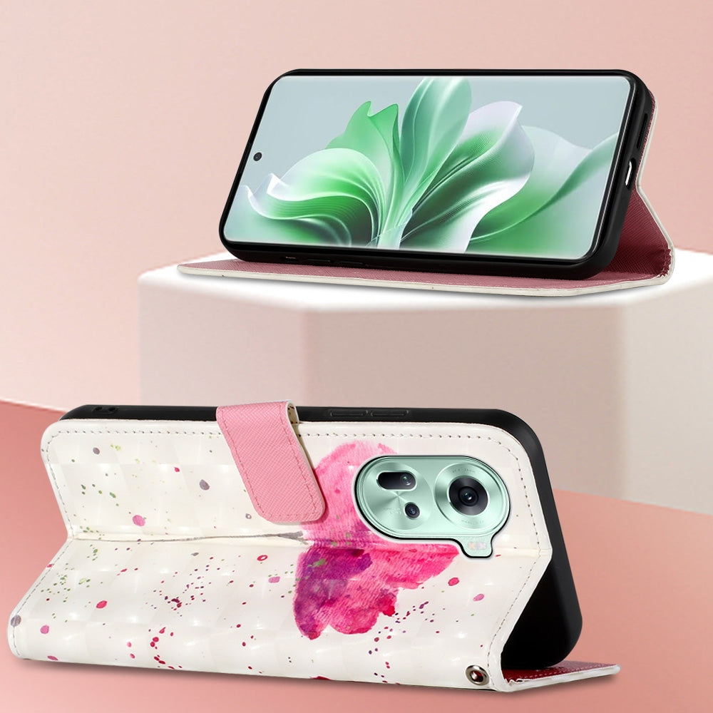 OPPO Reno11 5G Global Leather Flip Phone Case with 3D Painted Design, Card Holder, Wallet & Stand Function - Durable Protection & Easy Access