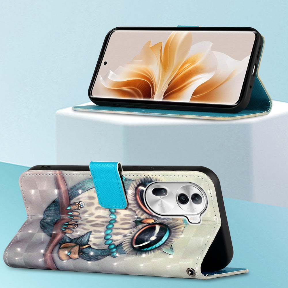 OPPO Reno11 Pro 5G Global Leather Flip Phone Case with 3D Painted Design, Card Holder, Wallet & Stand Function - Durable Protection & Easy Access