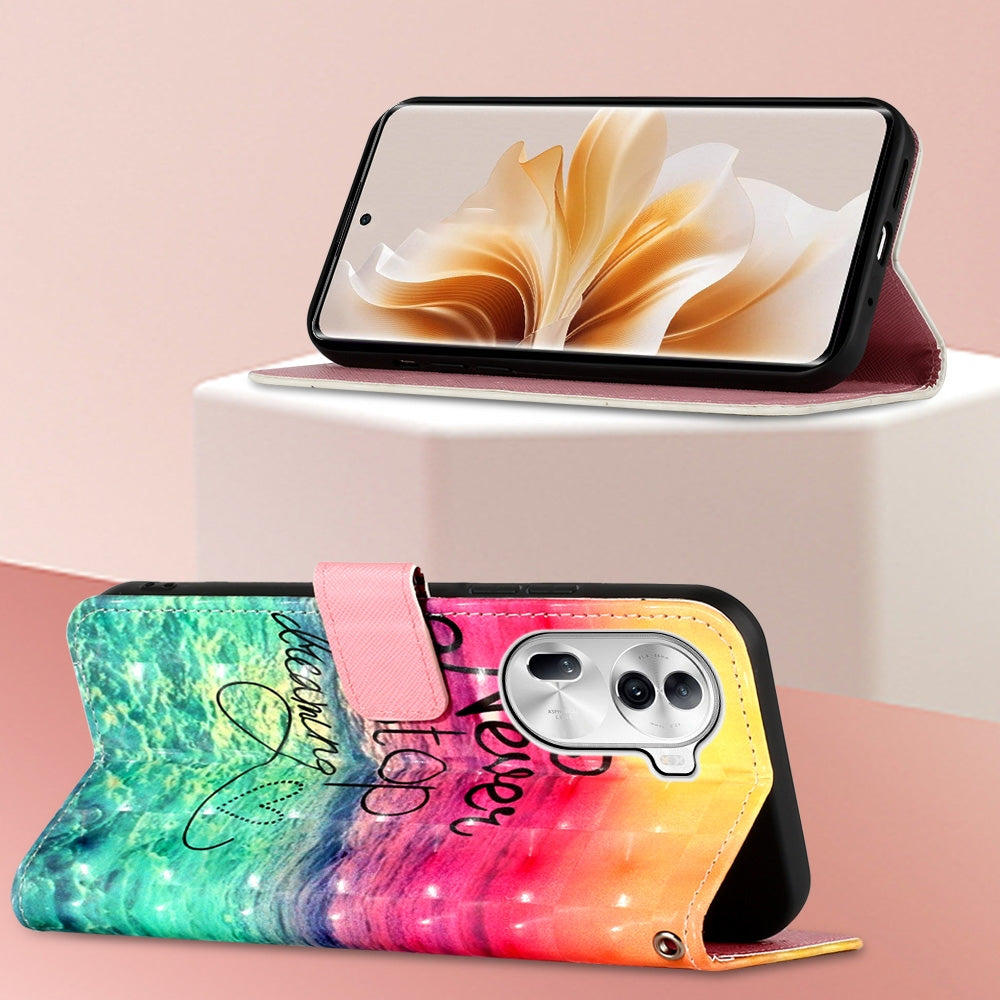 OPPO Reno11 Pro 5G Global Leather Flip Phone Case with 3D Painted Design, Card Holder, Wallet & Stand Function - Durable Protection & Easy Access