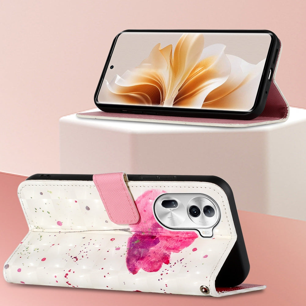 OPPO Reno11 Pro 5G Global Leather Flip Phone Case with 3D Painted Design, Card Holder, Wallet & Stand Function - Durable Protection & Easy Access