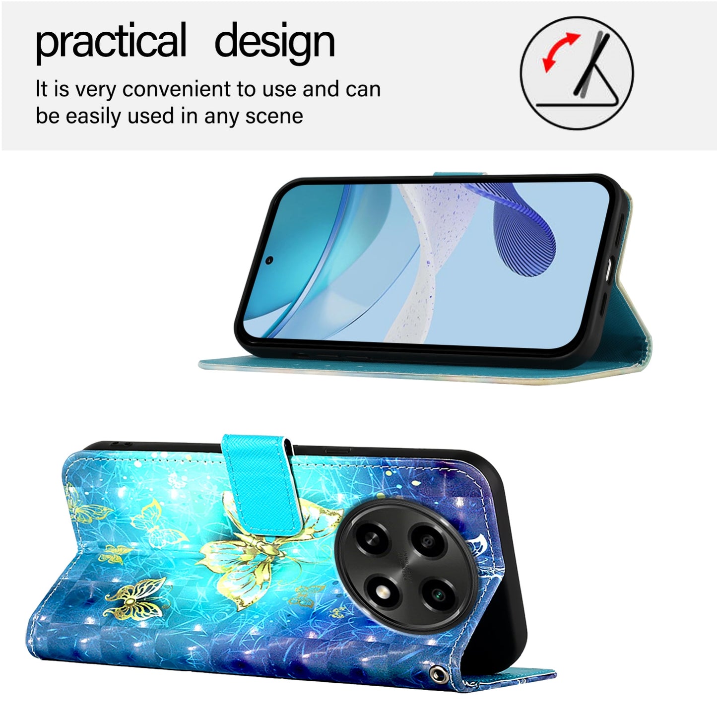 OPPO A2 Pro 5G Leather Flip Phone Case with 3D Painted Design, Card Holder, Wallet & Stand Function - Durable Protection & Easy Access
