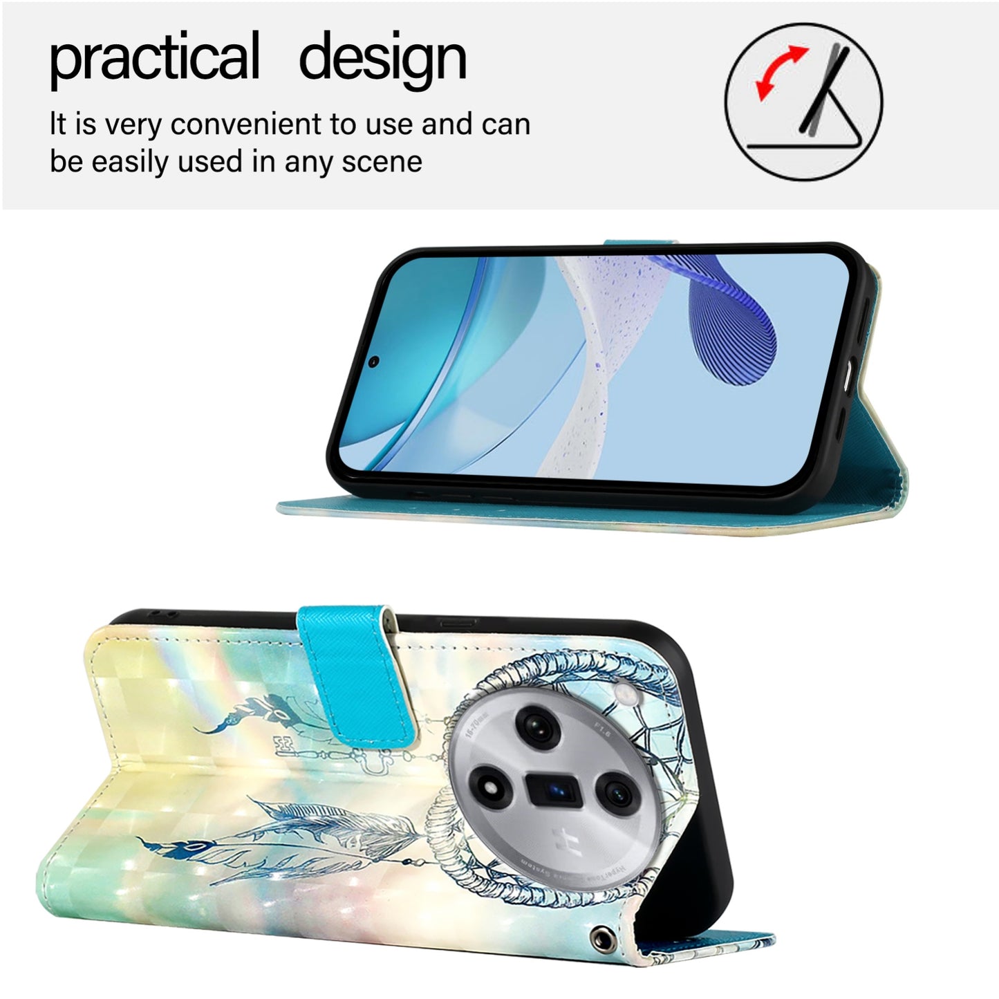 OPPO Find X7 Leather Flip Phone Case with 3D Painted Design, Card Holder, Wallet & Stand Function - Durable Protection & Easy Access