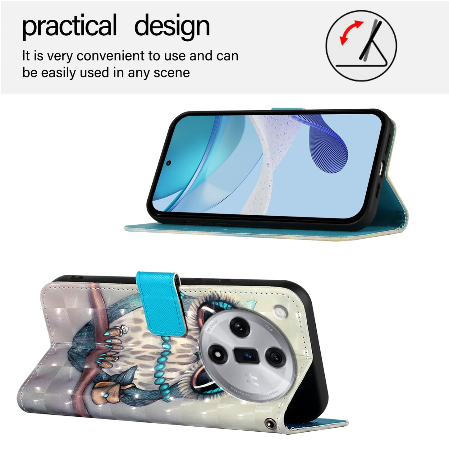 OPPO Find X7 Leather Flip Phone Case with 3D Painted Design, Card Holder, Wallet & Stand Function - Durable Protection & Easy Access