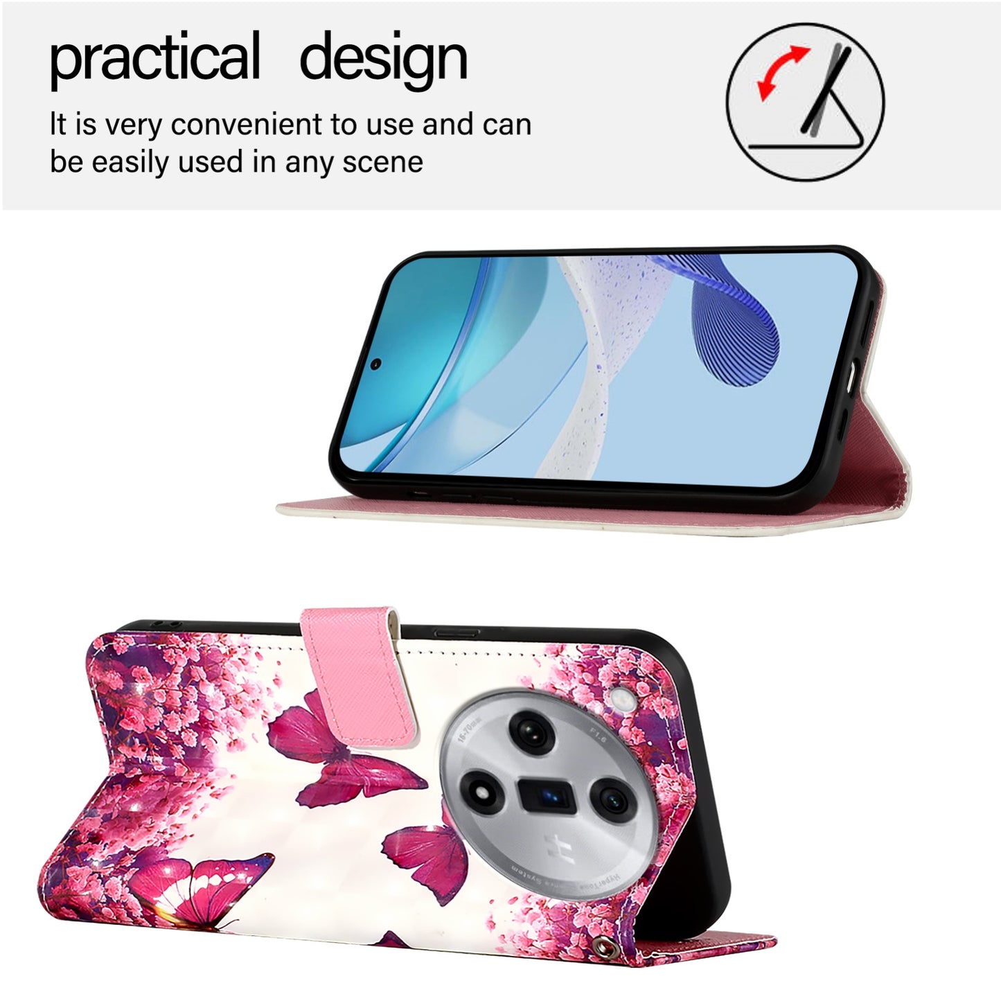 OPPO Find X7 Leather Flip Phone Case with 3D Painted Design, Card Holder, Wallet & Stand Function - Durable Protection & Easy Access