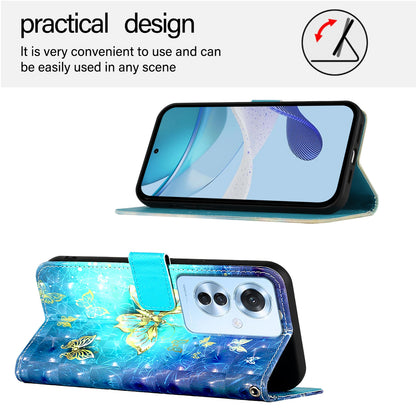 OPPO Reno 11F 5G Global Leather Flip Phone Case with 3D Painted Design, Card Holder, Wallet & Stand Function - Durable Protection & Easy Access