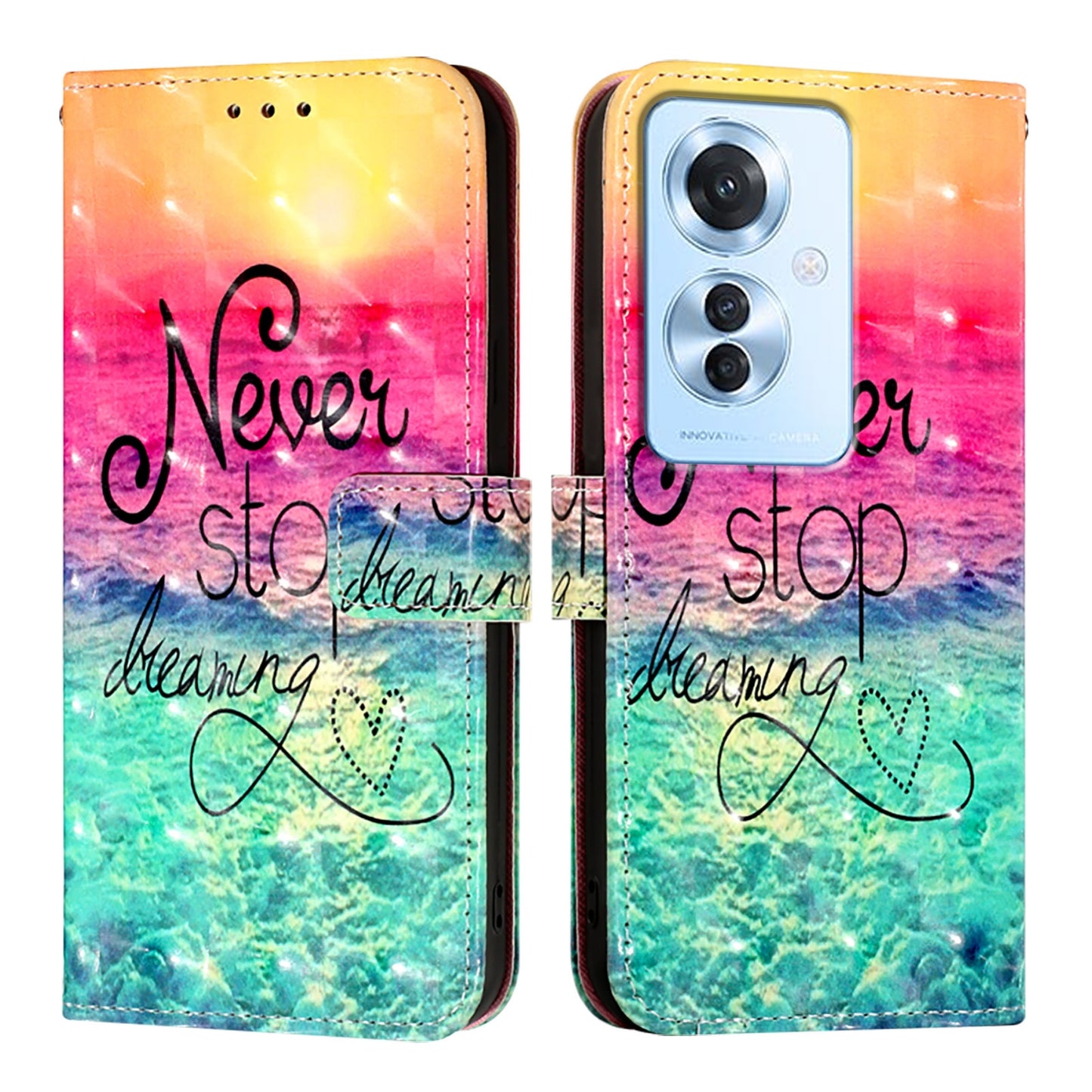 OPPO Reno 11F 5G Global Leather Flip Phone Case with 3D Painted Design, Card Holder, Wallet & Stand Function - Durable Protection & Easy Access
