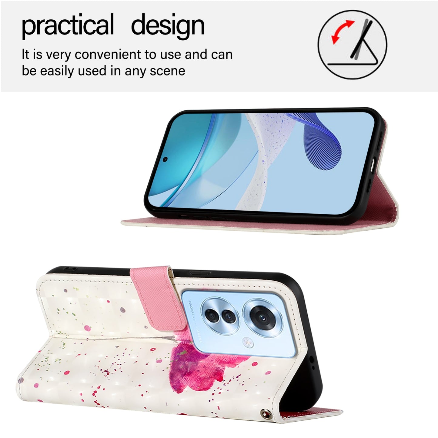OPPO F25 Pro 5G India Leather Flip Phone Case with 3D Painted Design, Card Holder, Wallet & Stand Function - Durable Protection & Easy Access
