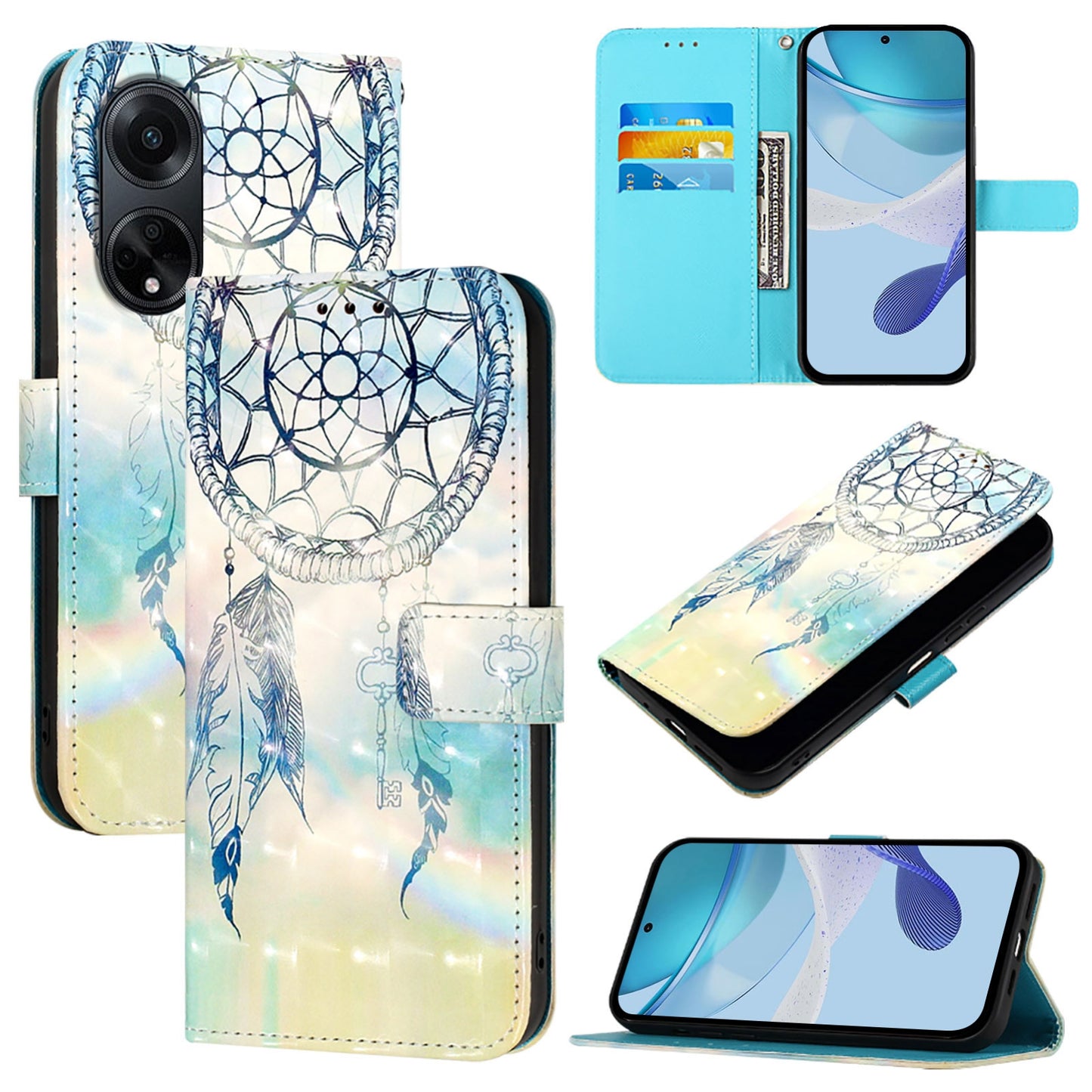 OPPO A98 5G Leather Flip Phone Case with 3D Painted Design, Card Holder, Wallet & Stand Function - Durable Protection & Easy Access